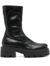 Sergio Rossi Chunky Sole Leather Mid-calf Round Toe Booties In Black