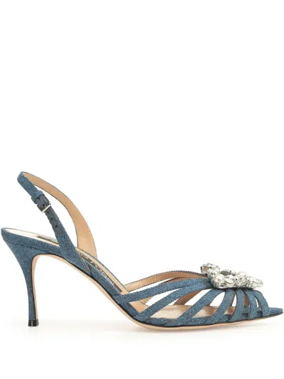 Sergio Rossi 75mm Godiva Precious Sandals In Blue