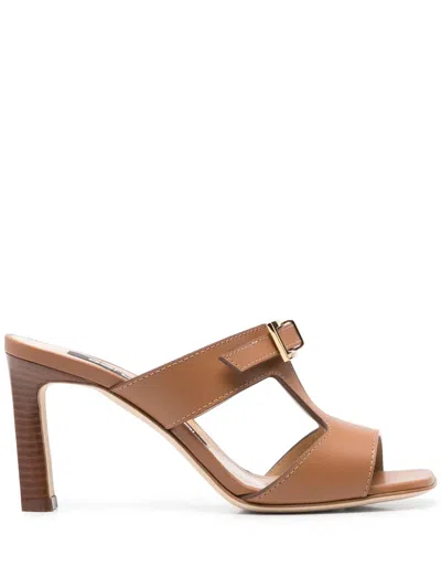 Sergio Rossi 80mm Leather Mules In Brown