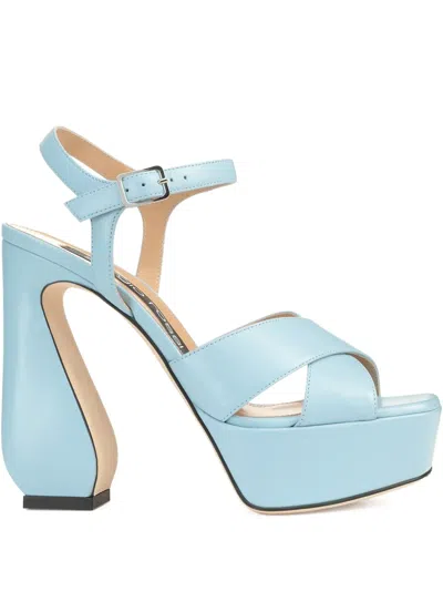 Sergio Rossi 90mm Leather Sandals In Blue