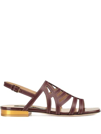 Sergio Rossi Agate Cut-out Slingback Sandals In Brown