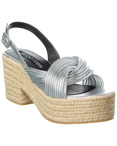 Sergio Rossi Akida 50 Leather Platform Sandal In Silver