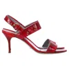 Sergio Rossi Ankle Strap Printed Sandals In Red Patent Leather In Red