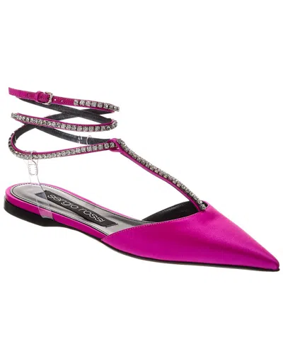 Sergio Rossi Ankle Strap Satin Flat In Pink