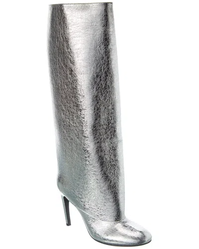Sergio Rossi Arc Leather Knee-high Boot In Silver