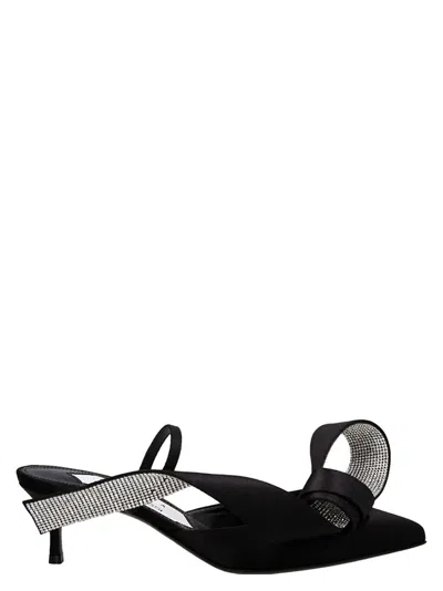 Sergio Rossi X  Marquise 50mm Crystal Bow Mules In Black