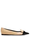 Sergio Rossi Two-tone Leather Ballerina Shoes In Beige