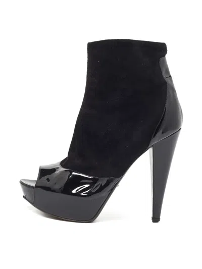 Pre-owned Sergio Rossi Baltimora Peep Toe Platform Ankle Boots In Black