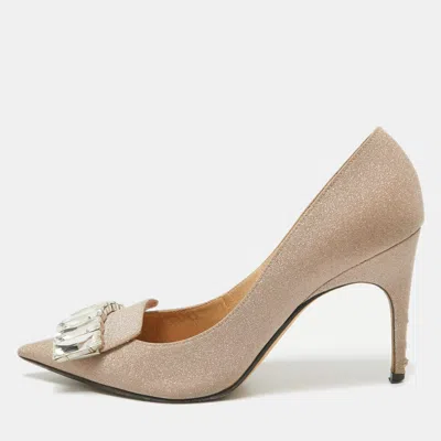 Sergio Rossi Beige Glitter Leather Crystals Sr1 Pumps In Neutral