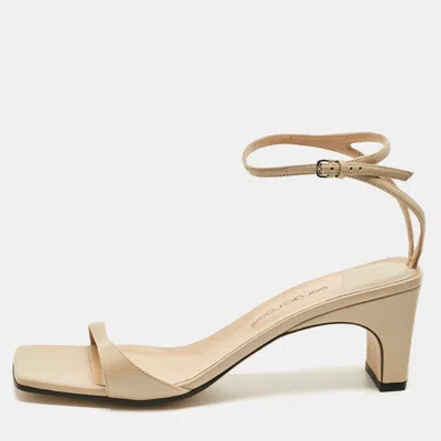 Sergio Rossi Beige Leather Grazie Ankle Strap Sandals In Nude