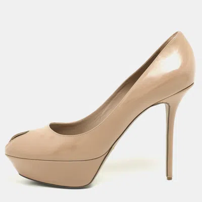 Pre-owned Sergio Rossi Beige Leather Peep Toe Platform Pumps Size 41