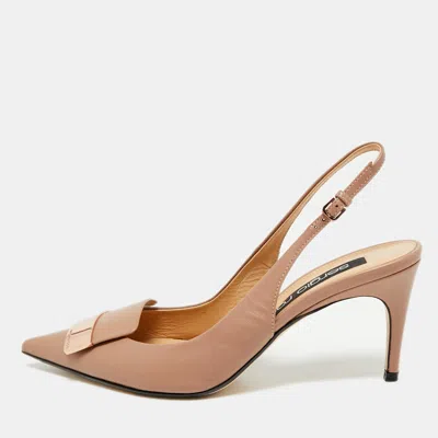 Pre-owned Sergio Rossi Beige Leather Scarpe Donna Slingback Platform Pumps Size 37.5 In Sand