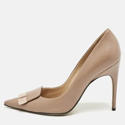 Pre-owned Sergio Rossi Beige Leather Sr1 Pointed Toe Pumps Size 40