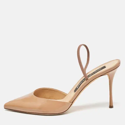 Sergio Rossi Beige Patent Leather Godiva Pointed Toe Slingback Pumps In Nude