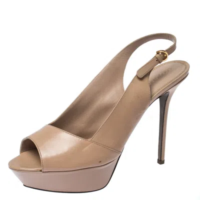 Sergio Rossi Beige Patent Leather Peep Toe Ankle Strap Platform Sandals In Neutral