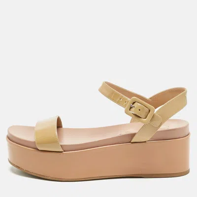 Sergio Rossi Beige Patent Leather Platform Sandals In Brown