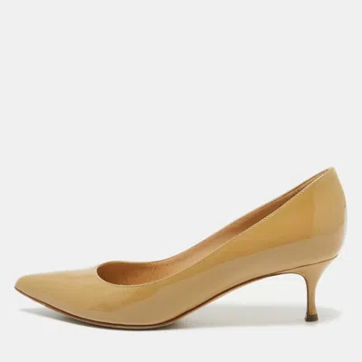 Sergio Rossi Beige Patent Leather Pointed Toe Pumps In Brown