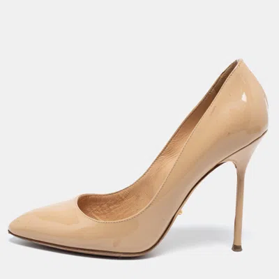 Pre-owned Sergio Rossi Beige Patent Leather Pointed-toe Pumps Size 37