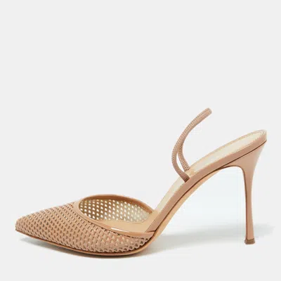 Sergio Rossi Beige Patent Leather Slingback Sandals In Multi
