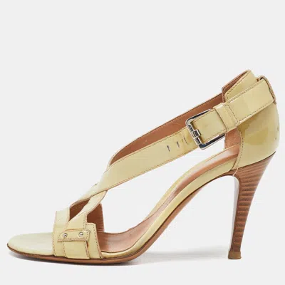 Pre-owned Sergio Rossi Beige Patent Leather Strappy Sandals Size 37