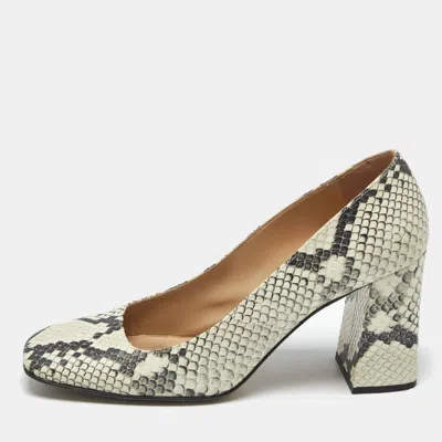 Pre-owned Sergio Rossi Beige Python Embossed Leather Block Heel Pumps Size 39 In Sand