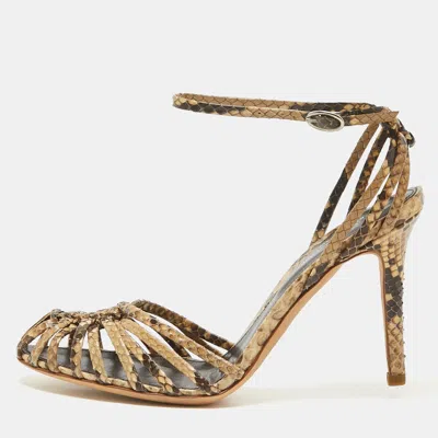 Pre-owned Sergio Rossi Beige Python Leather Ankle Strap Sandals Size 37.5