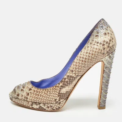 Pre-owned Sergio Rossi Beige Python Leather Peep Toe Pumps Size 37.5