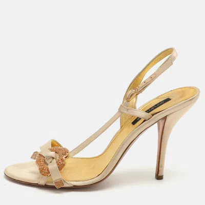Sergio Rossi Beige Satin Embellished Slingback Sandals In Gold