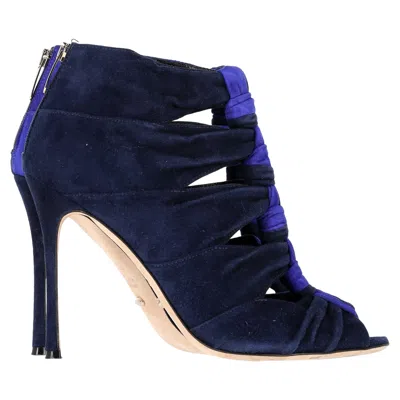 Sergio Rossi Bi-color Cut Out Ankle Boots In Blue Suede