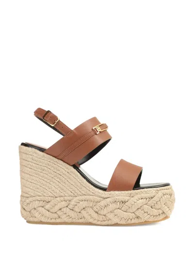 Sergio Rossi Bitt Gold-tone Hardware Sandals In Brown