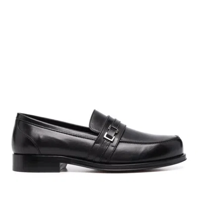 Sergio Rossi Black Calf Leather Buckle-detail Loafers In Multi