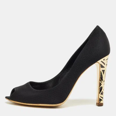 Sergio Rossi Black Fabric Peep Toe Pumps