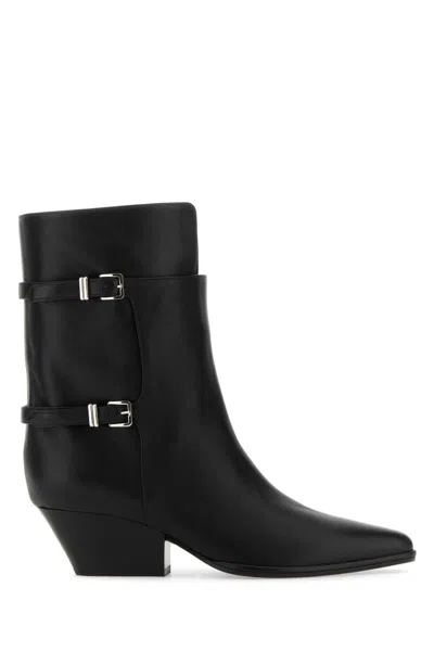 SERGIO ROSSI BLACK LEATHER ANKLE BOOTS