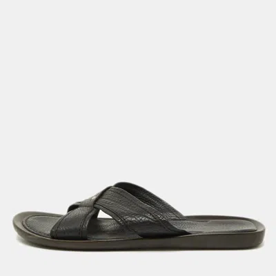 Sergio Rossi Black Leather Cross Strap Flat Sandals