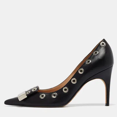 Sergio Rossi Black Leather Eyelet Detail Pumps