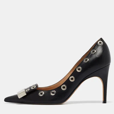 Pre-owned Sergio Rossi Black Leather Eyelet Detail Pumps Size 37.5