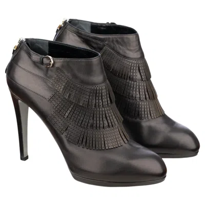 Pre-owned Sergio Rossi Black Leather Fringe Ankle Boots - Size 39.it