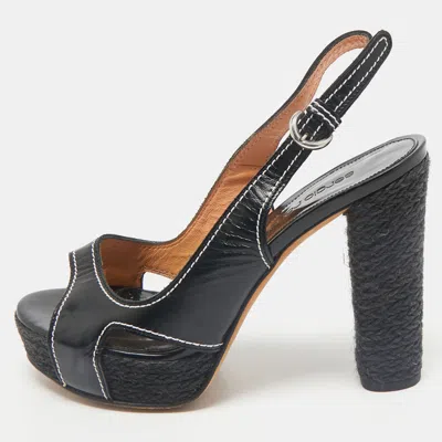 Pre-owned Sergio Rossi Black Leather Open Toe Slingback Espadrille Sandals Size 37