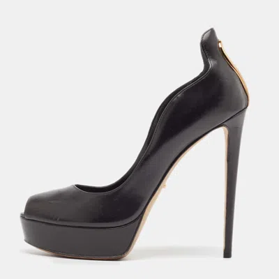 Pre-owned Sergio Rossi Black Leather Peep Toe Platform Pumps Size 41