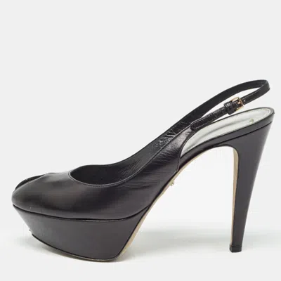 Sergio Rossi Black Leather Peep Toe Slingback Pumps