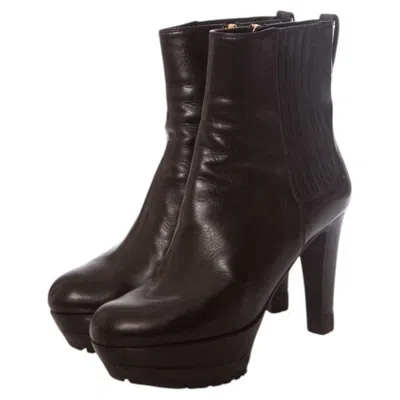 Pre-owned Sergio Rossi , Black Leather Platform Boots In Size 36.5.