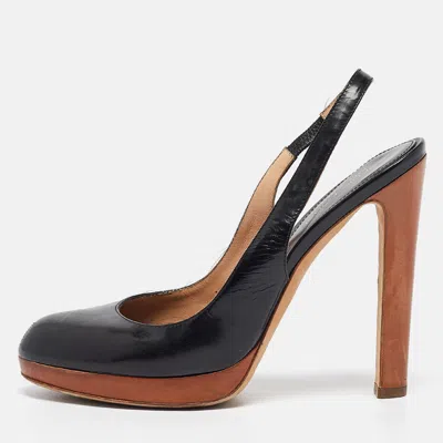 Sergio Rossi Black Leather Platform Slingback Pumps