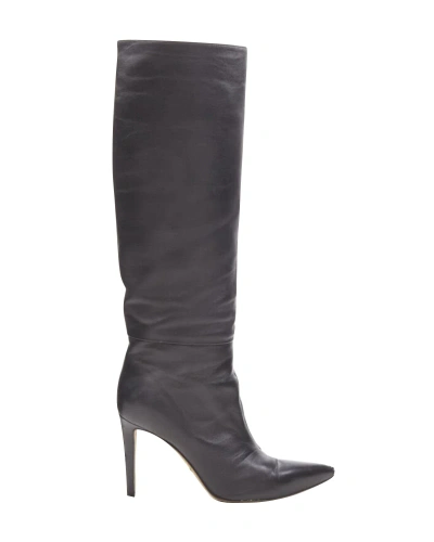 Sergio Rossi Black Leather Point Toe Pull On High Heel Boots