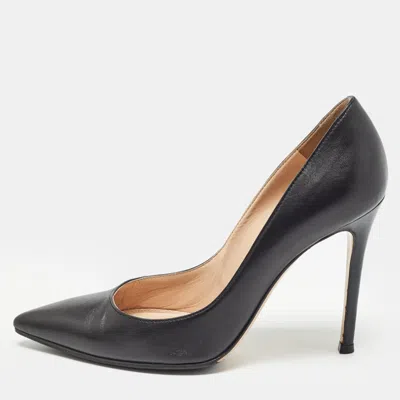Pre-owned Sergio Rossi Black Leather Pointed Toe Pumps Size 37