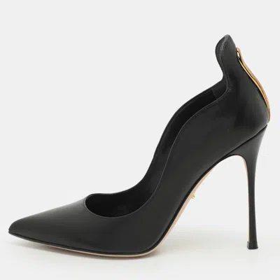 Pre-owned Sergio Rossi Black Leather Pointed Toe Pumps Size 38