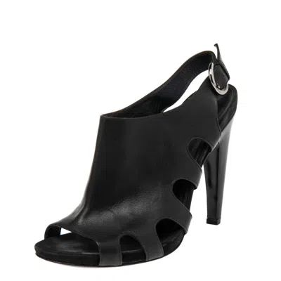 Sergio Rossi Black Leather Slingback Peep Toe Platform Sandals In Multi