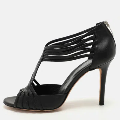 Pre-owned Sergio Rossi Black Leather Stappy Sandals Size 37.5