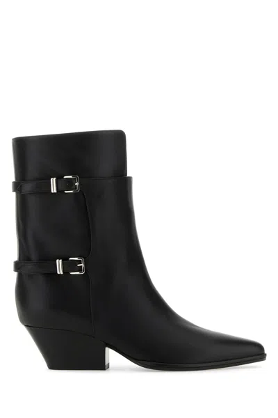 SERGIO ROSSI BLACK LEATHER THALESTRIS ANKLE BOOTS