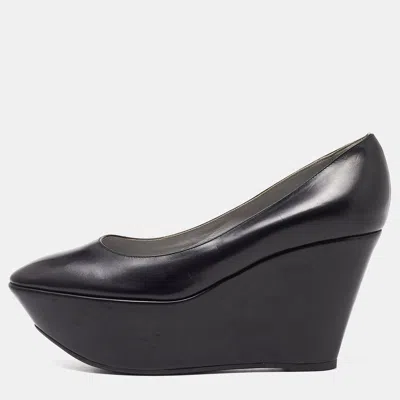 Sergio Rossi Black Leather Wedge Platform Pumps