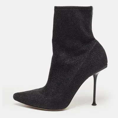 Sergio Rossi Black Lurex Fabric Pointed Toe Ankle Booties